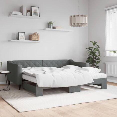 Daybed with Trundle and Mattresses Dark Grey 90x190 cm Fabric vidaXL (1/5)