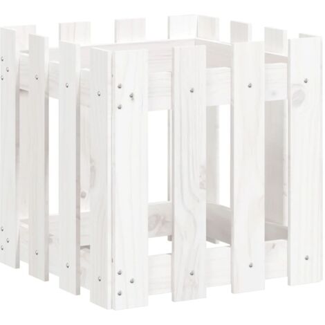 Garden Planter with Fence Design White 40x40x40 cm Solid Wood Pine vidaXL (1/5)