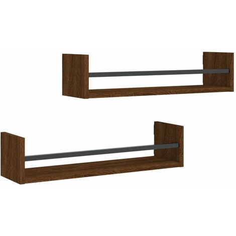 Wall Shelves with Bars 2 pcs Brown Oak 60x16x14 cm vidaXL