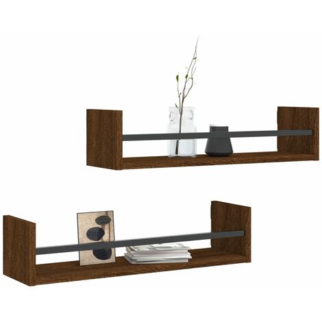 Wall Shelves with Bars 2 pcs Brown Oak 60x16x14 cm vidaXL
