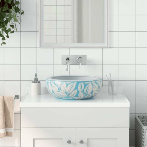 Countertop Basin White and Blue Round Φ41x14 cm Ceramic vidaXL