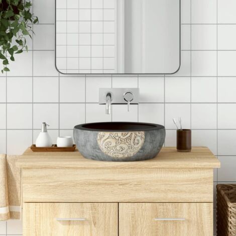 Countertop Basin Black and Brown Round Φ41x14 cm Ceramic vidaXL