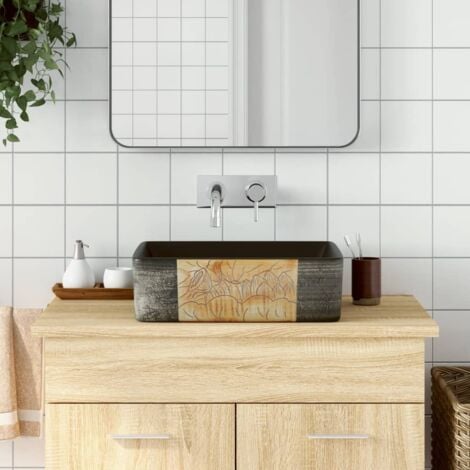 Countertop Basin Black and Brown Rectangular 46x35.5x13 cm Ceramic vidaXL