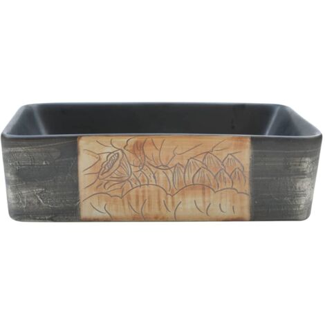 Countertop Basin Black and Brown Rectangular 46x35.5x13 cm Ceramic vidaXL
