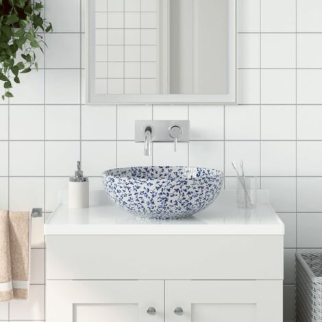Countertop Basin White and Blue Round Φ41x14 cm Ceramic vidaXL