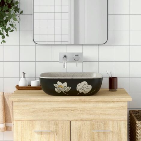 Countertop Basin Grey and Black Rectangular 48x37.5x13.5 cm Ceramic vidaXL