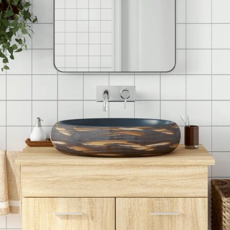 Countertop Basin Brown and Blue Oval 59x40x15 cm Ceramic vidaXL