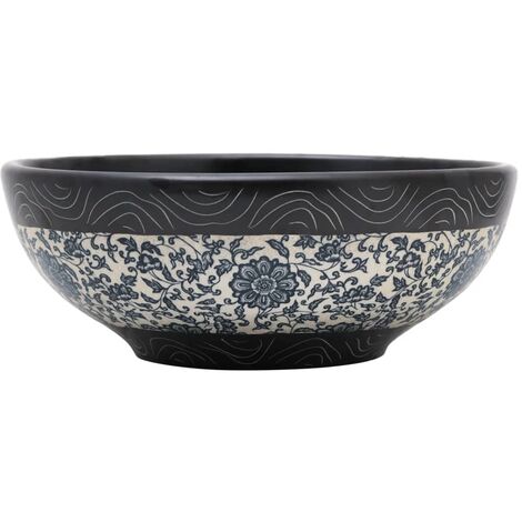 Countertop Basin Black and Blue Round Φ41x14 cm Ceramic vidaXL
