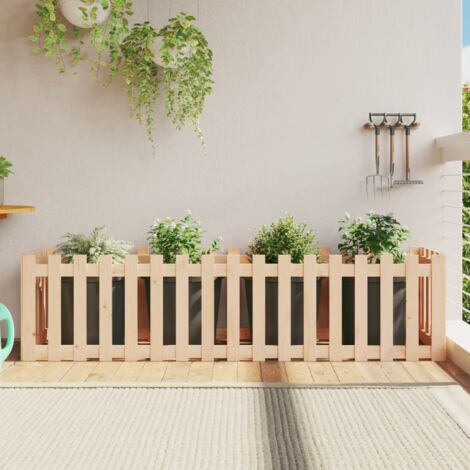 Garden Raised Bed with Fence Design 200x50x50 cm Solid Wood Pine vidaXL (1/5)