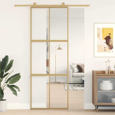 Sliding Door Gold 76x205 cm Clear ESG Glass and Aluminium vidaXL