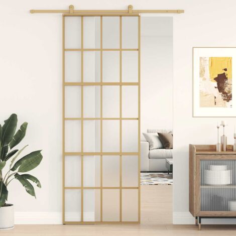 Sliding Door Gold 76x205 cm Frosted ESG Glass and Aluminium vidaXL