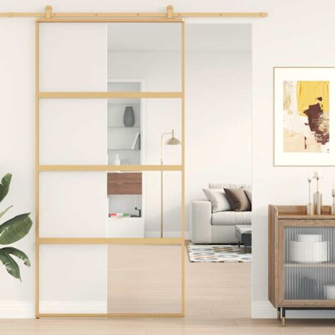 Sliding Door Gold 102.5x205 cm Clear ESG Glass and Aluminium vidaXL