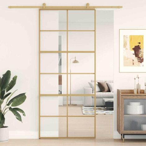 Sliding Door Gold 90x205 cm Clear ESG Glass and Aluminium vidaXL