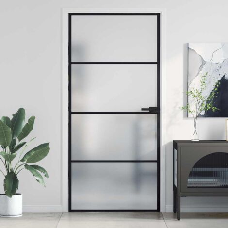 Interior Door Slim Black 93x201.5 cm Tempered Glass and Aluminium vidaXL