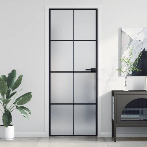 Interior Door Slim Black 76x201.5 cm Tempered Glass and Aluminium vidaXL