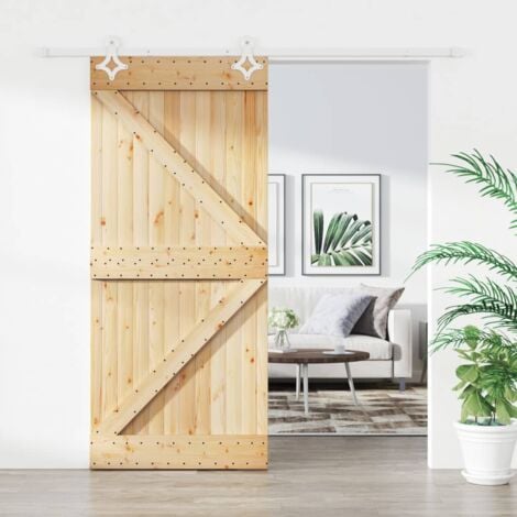 Sliding Door with Hardware Set 100x210 cm Solid Wood Pine vidaXL