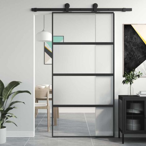 Sliding Door Black 102.5x205 cm Tempered Glass and Aluminium vidaXL