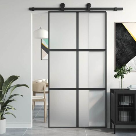 Sliding Door Black 102.5x205 cm Tempered Glass and Aluminium vidaXL
