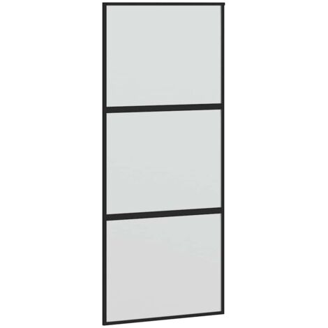 Sliding Door Black 90x205 cm Tempered Glass and Aluminium vidaXL