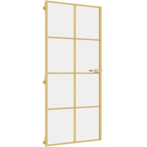 Interior Door Slim Golden 93x201.5 cm Tempered Glass and Aluminium vidaXL