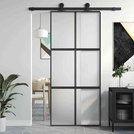 Sliding Door Black 90x205 cm Tempered Glass and Aluminium vidaXL