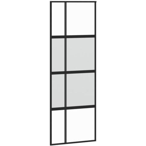 Sliding Door Black 76x205 cm Tempered Glass and Aluminium vidaXL