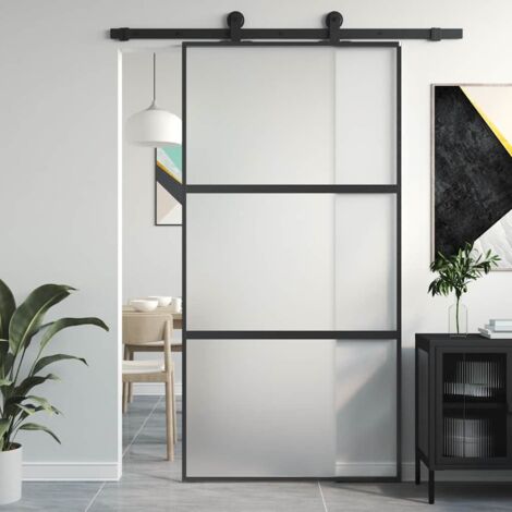 Sliding Door Black 102.5x205 cm Tempered Glass and Aluminium vidaXL