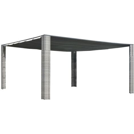 vidaXL Gazebo with Sliding Roof Poly Rattan 400x400x200 cm Grey and Anthracite - Anthracite