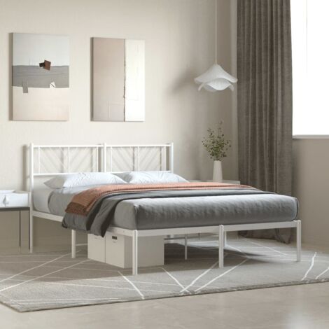 Metal Bed Frame without Mattress with Headboard White 140x200cm vidaXL (1/5)