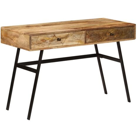 Wood writing deals table with drawers