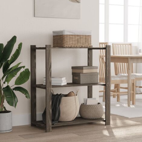3-Tier Storage Rack Grey 80x38x90 cm Solid Wood Pine vidaXL (1/5)