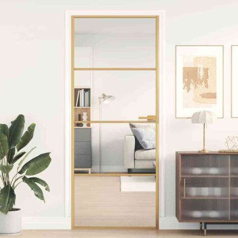 Interior Door Slim Golden 83x201.5 cm Tempered Glass and Aluminium vidaXL