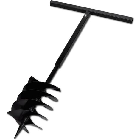 Ground Drill with Handle Auger Bit 200 mm Three Spirals Steel Black vidaXL