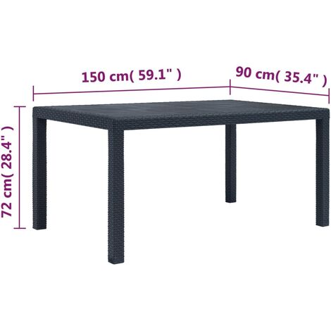Garden Table Anthracite 150x90x72 cm Plastic Rattan Look vidaXL