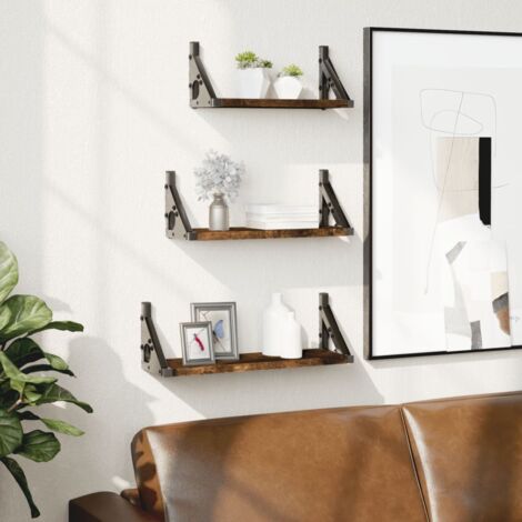 3 Piece Wall Shelf Set Smoked Oak Engineered Wood vidaXL (1/5)