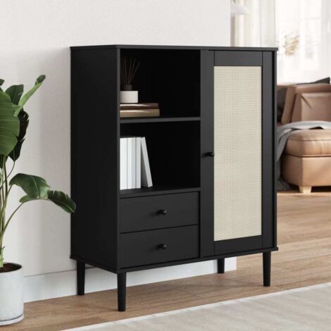 Highboard SENJA Rattan Look Black 90x40x112 cm Solid Wood Pine vidaXL (1/5)