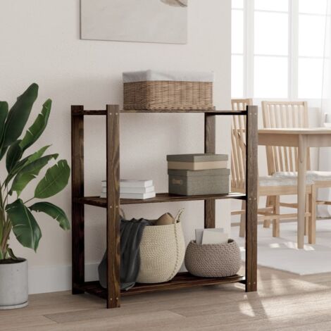 3-Tier Storage Rack Black 80x38x90 cm Solid Wood Pine vidaXL (1/5)