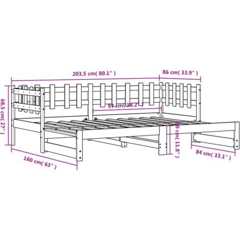 Pull-out Day Bed without Mattress  2x(80x200) cm Solid Wood vidaXL