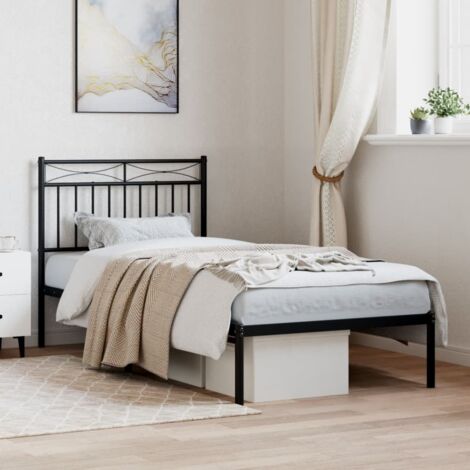 Metal Bed Frame without Mattress with Headboard Black 90x190cm vidaXL (1/5)