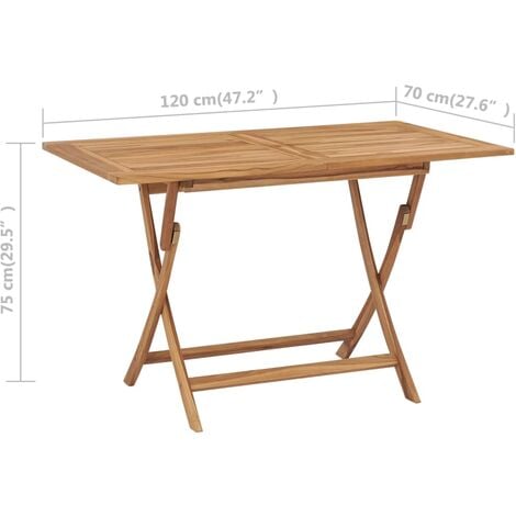 Folding Garden Table 120x70x75 cm Solid Teak Wood vidaXL