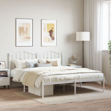 Metal Bed Frame without Mattress with Headboard White 160x200cm vidaXL (1/5)