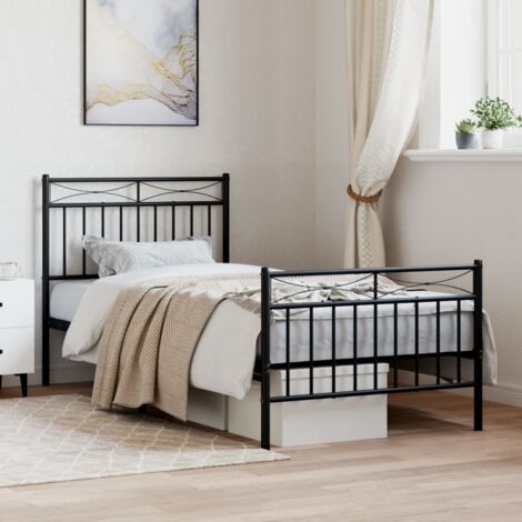 Metal Bed Frame without Mattress with Footboard Black 90x200cm vidaXL (1/5)