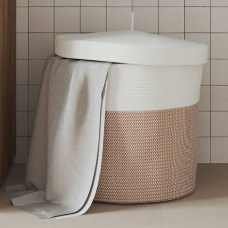 Storage Basket with Lid Brown and White Ø40x35 cm Cotton vidaXL