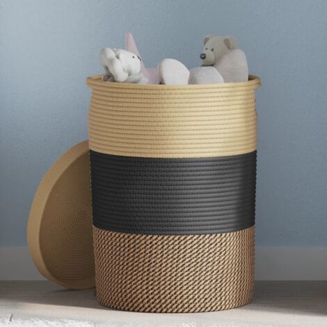 Storage Basket with Lid Black and Beige Ø37x50 cm Cotton vidaXL