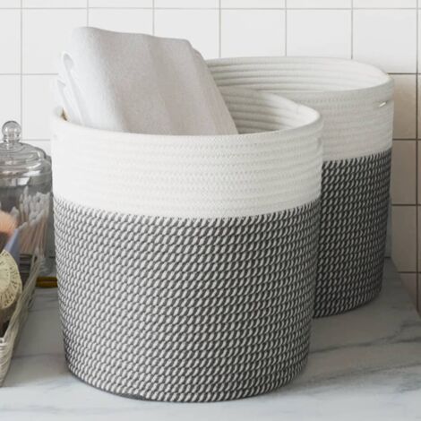 Storage Baskets 2 pcs Grey and White Ø28x28 cm Cotton vidaXL