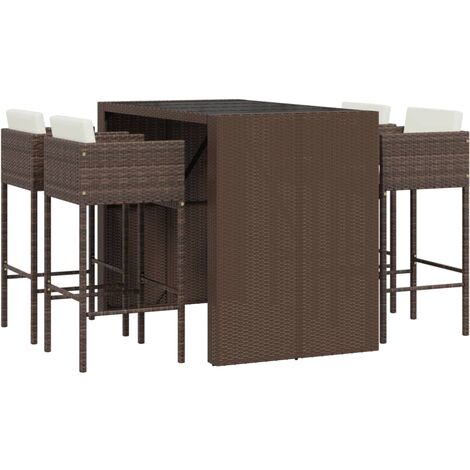 5 Piece Garden Bar Set with Cushions Brown Poly Rattan vidaXL (1/5)