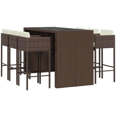 7 Piece Garden Bar Set with Cushions Brown Poly Rattan vidaXL