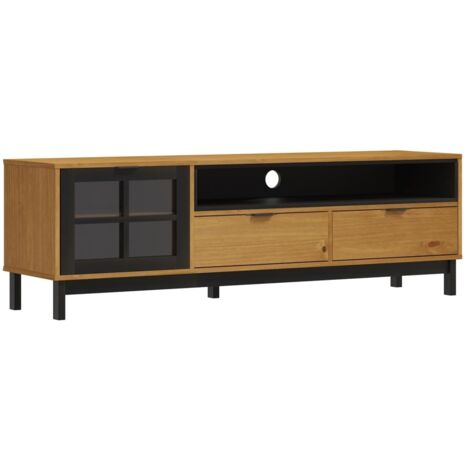 TV Cabinet with Glass Door FLAM 158x40x50 cm Solid Wood Pine vidaXL (1/5)