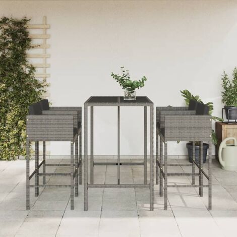 vidaXL 5 Piece Garden Bar Set with Cushions Grey Poly Rattan (1/5)