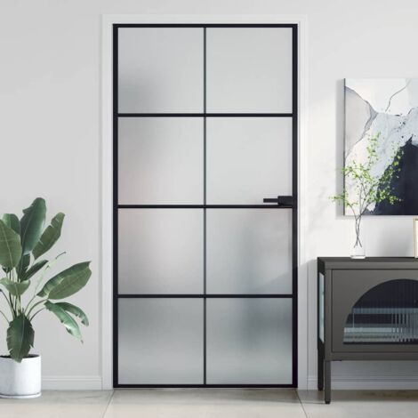 Interior Door Slim Black 102.5x201.5 cm Tempered Glass and Aluminium vidaXL